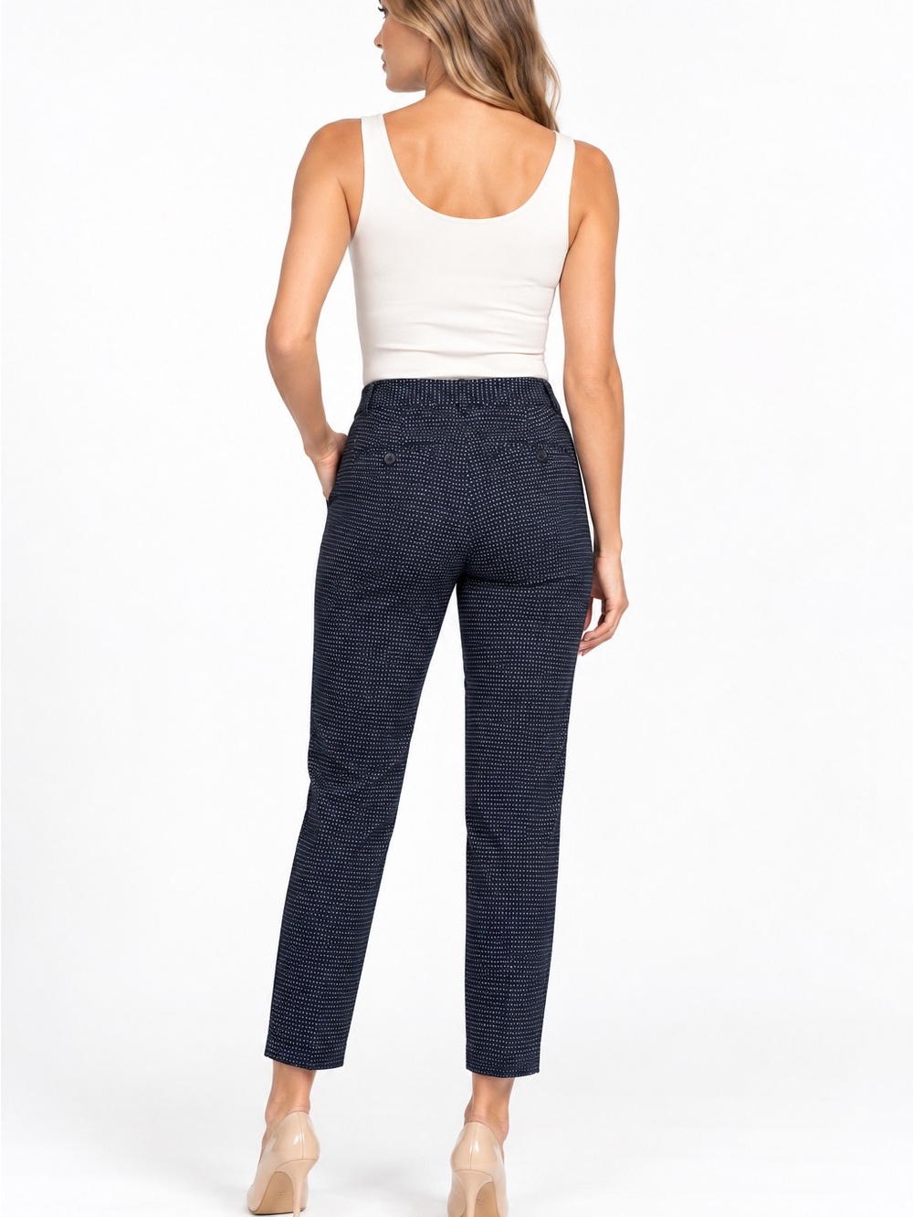 Talbots Navy Microdot Pull-On Ankle Pants - Picture 3 of 4